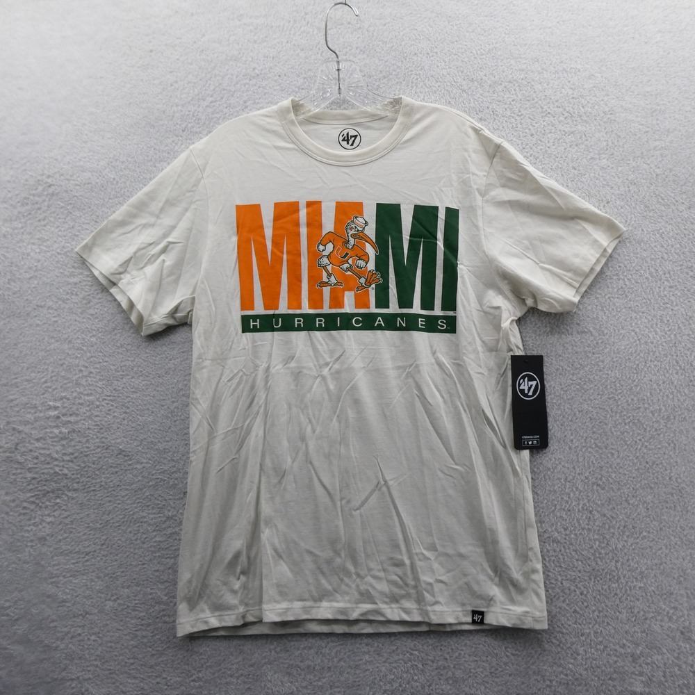 '47 Brand Shirt Mens Medium Miami Hurricanes Cream Mascot Sebastian 100% Cotton